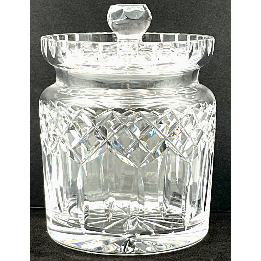 Waterford Crystal Lismore Biscuit Jar Barrel & Lid Vintage Signed Glass Ireland